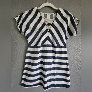 Copper Key Blue and White Sheath Dress with Raglan Sleeves